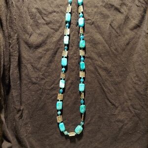 Turquoise and Silver Beaded Necklace and Earring Set